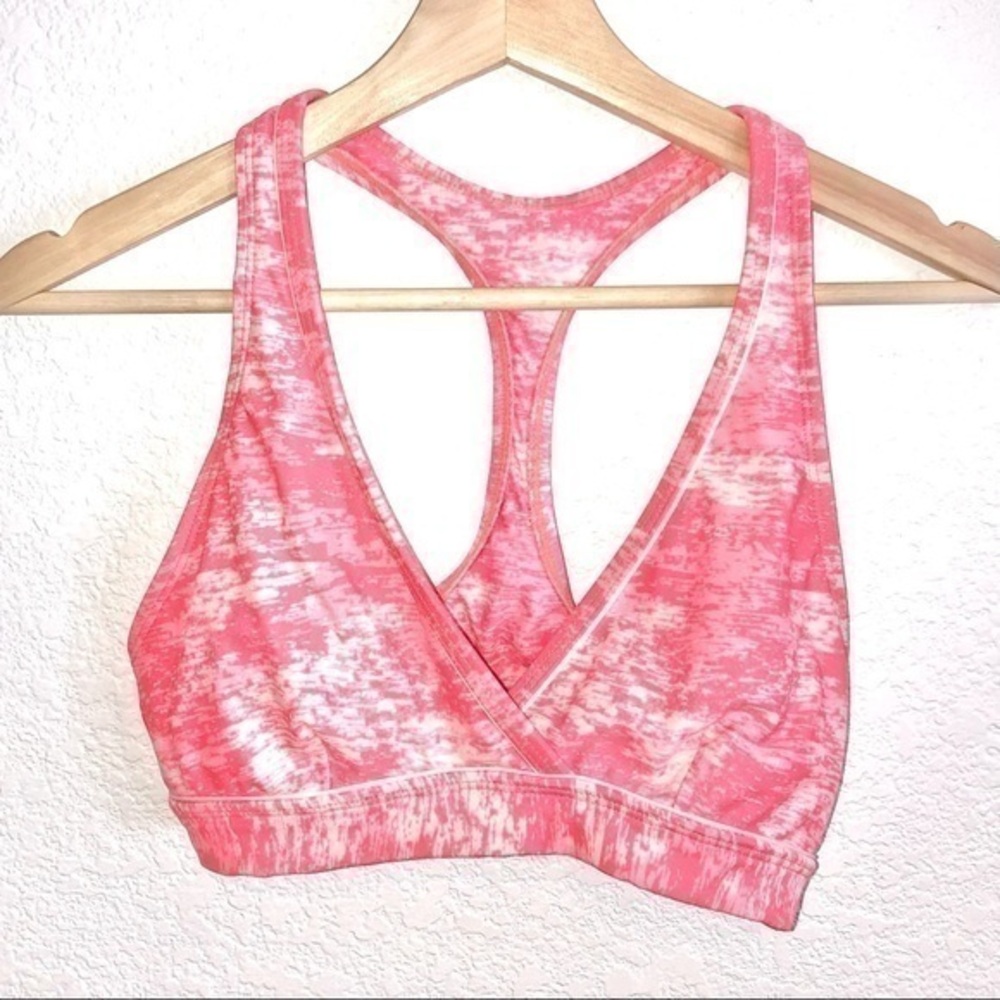 ATHLETA PINK WHITE PRINT RACER BACK BIKINI SWIM TOP SMALL